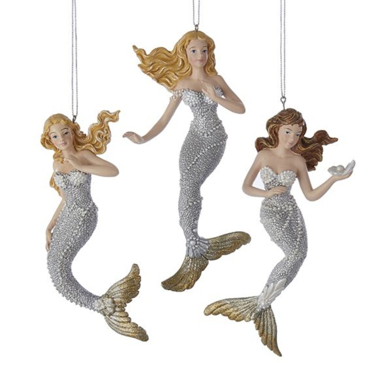 CC Christmas Decor Pack of 12 Silver and Gold Contemporary Under the Sea Mermaids Christmas Figure Ornaments 6.25"